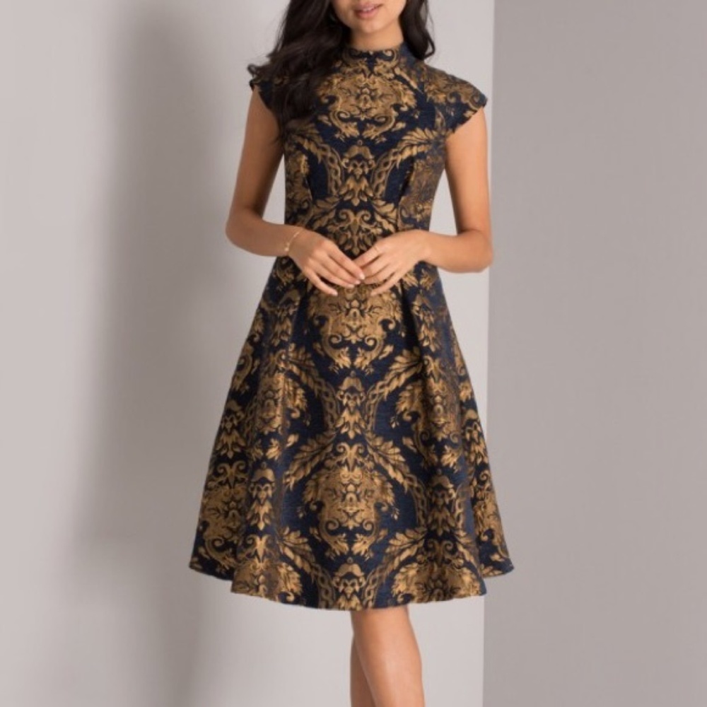 Chi Chi London High Neck Dress In Baroque Print